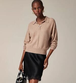 J. Crew Long Sleeve Sweater Polo Wool Alpaca Blend Chunky Knit in Supersoft Yarn